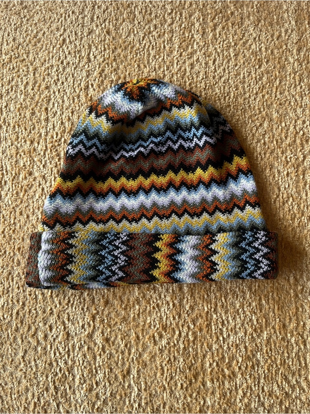 Missoni Multicolor Zigzag Knit Beanie in Yellow, Black, Brown & Purple